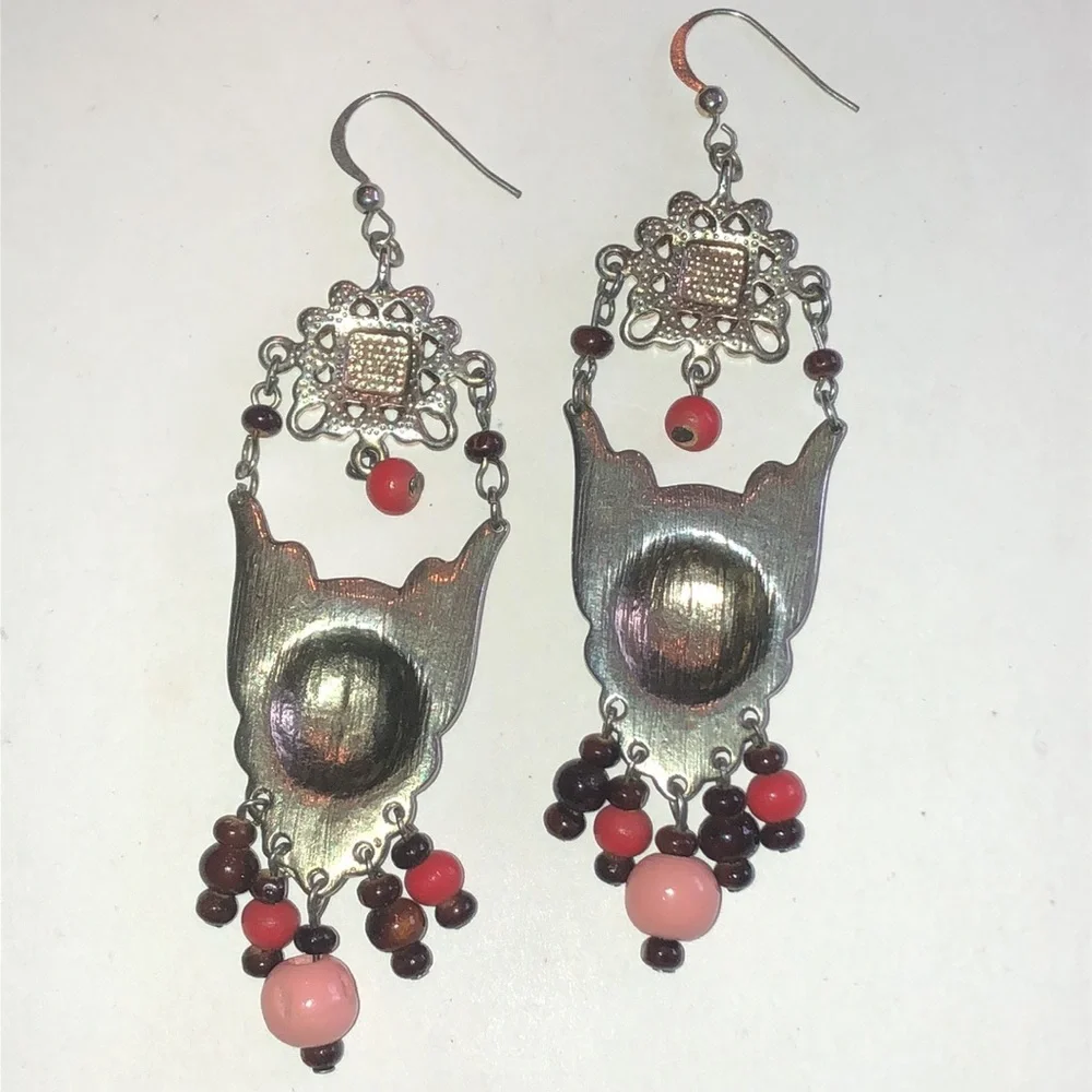 Elegant Red and Pink Beaded Boho Dangle Earrings